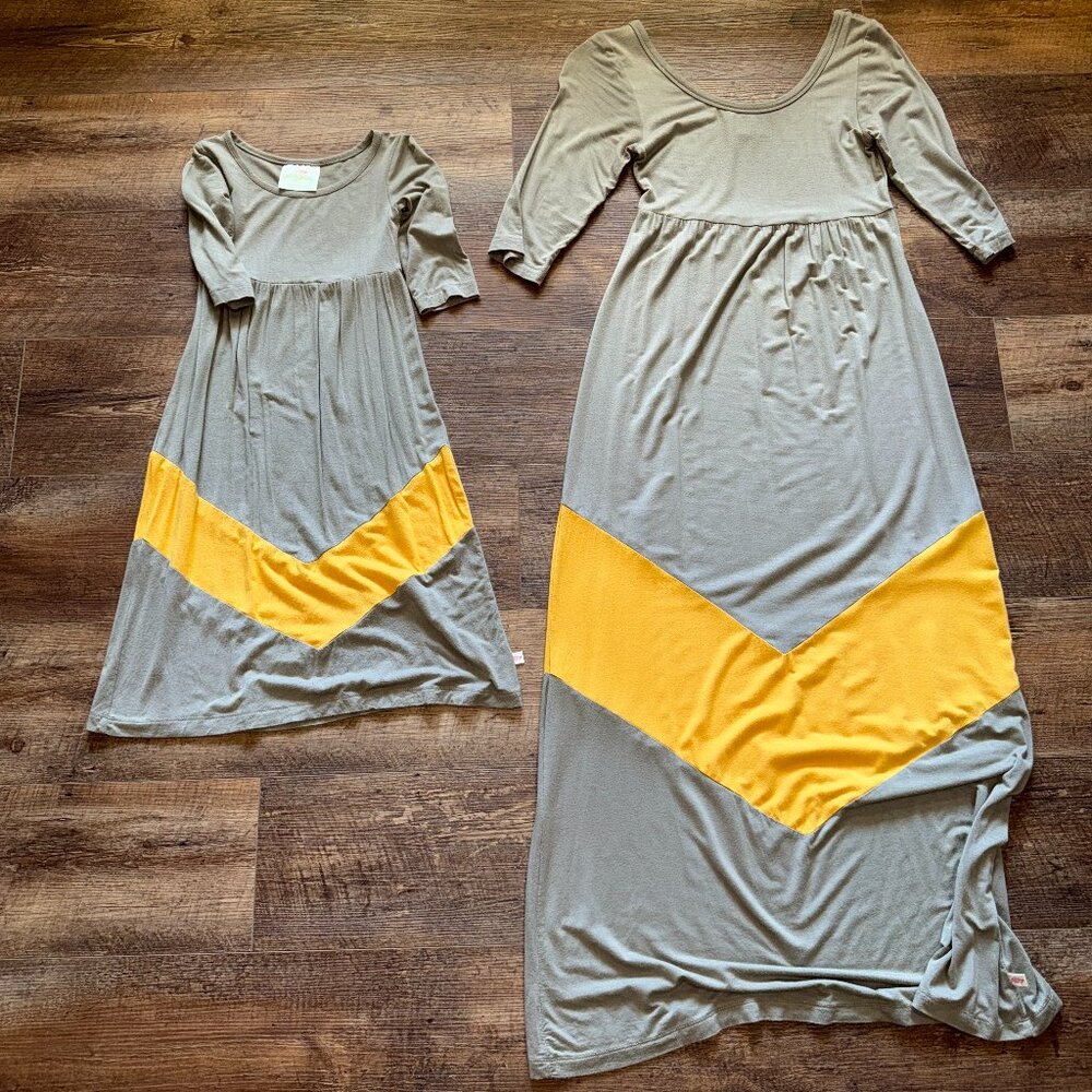 Lolly Wolly Doodle Mom and Me Dress Gray and Mustard XS